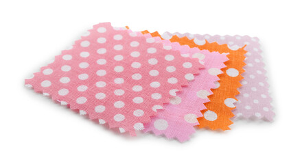 Samples of fabrics with polka dot pattern isolated on white