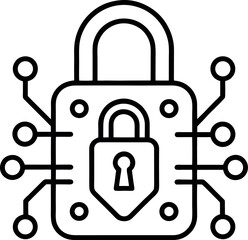 Ai lock icon line art on transparent background 
