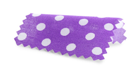 Sample of violet fabric with polka dot isolated on white