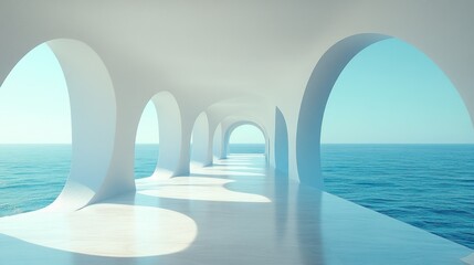 Fototapeta premium Serene Coastal Architecture: A Minimalist Seascape Vista