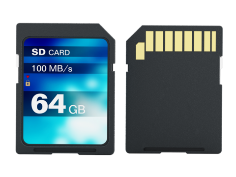 64 GB SD card isolated on transparent background. 3D illustration