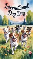 Watercolor Dogs Running Through Field – International Dog Day Art Generative AI
