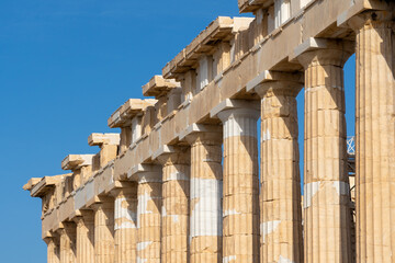 Part of the Parthenon facade on the Athenian Acropolis in Athens, Greece. The Parthenon is a former temple on the Athenian Acropolis, Greece. 