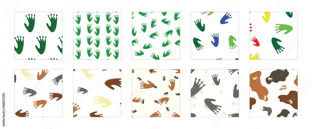 Poster bundle seamless pattern with gorilla footprints. animal footprint repeat background collection for t