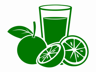 Green citrus fruits with juice glass illustration suitable for healthy food concepts