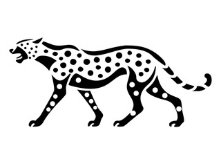 Highly detailed black silhouette of a growling cheetah in dynamic posing