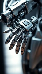 Naklejka premium robotic hand holding a bunch of keys