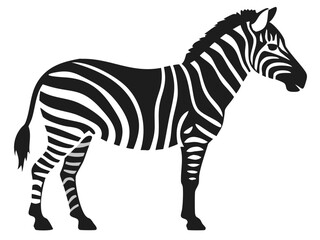 Realistic black silhouette illustration of a standing striped zebra in wildlife design