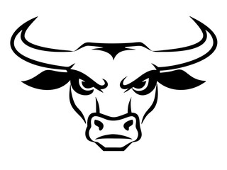 Silhouette design of a powerful angry bull depicting strength and aggression in black