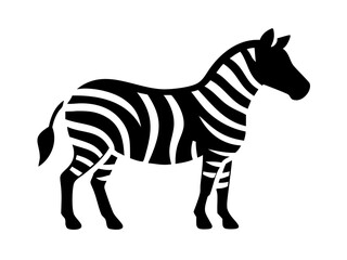 Striking black and white silhouette of a zebra standing in a realistic pose