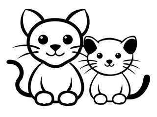 Adorable cartoon cat and rat in peaceful embrace silhouette illustration with transparency