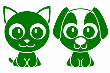 Adorable green cartoon cat and dog silhouettes suitable for various design projects