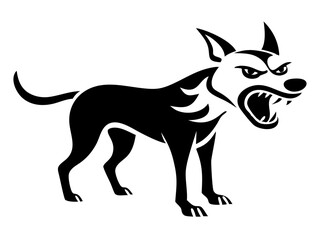 Aggressive dog silhouette design in dynamic stance black vector illustration
