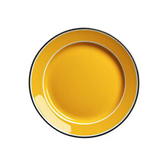 Vibrant Yellow Dinner Plate with Black and White Rim - Top View