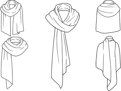set of women's scarf flat sketch vector illustration cad mock up template

