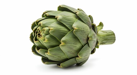Obraz premium Fresh Artichoke Close-Up: Vibrant Green Vegetable, Culinary Delight, Healthy Eating, Mediterranean Diet, Organic Produce, Isolated on White Background
