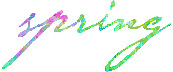 Spring Message - Transparent PNG  w/Whimsical Fun & Colorful Flowers, Foliage & Trees Illustration inserted in Text - in Vibrant Colors of Hot Pink, Blue, & Green