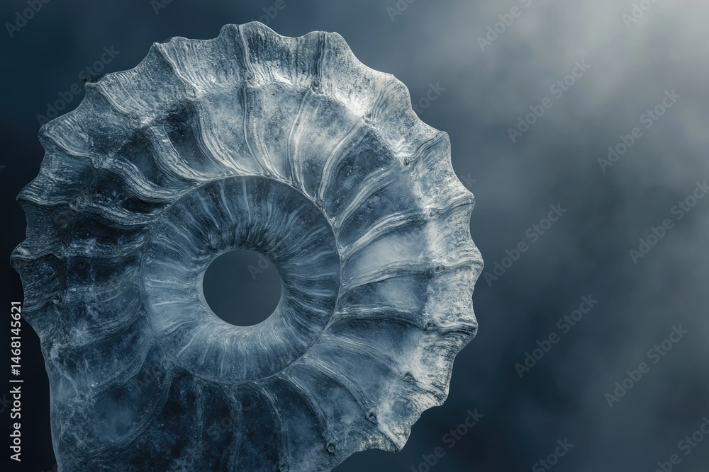 Poster a mesmerizing ammonite fossil, showcasing intricate spiral patterns and ancient ocean history.