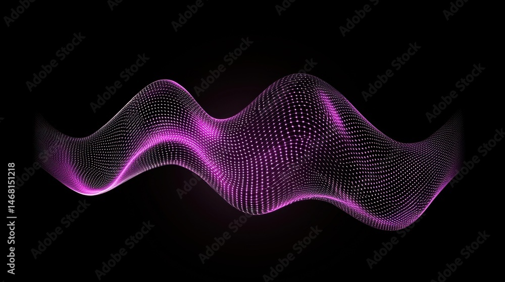 Poster a digital illustration of a wave-like pattern composed of small dots.