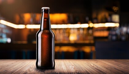 blank beer bottle mockup on the bar background