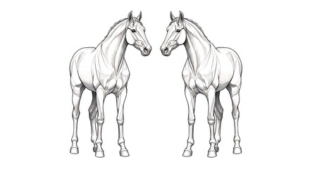 Obraz premium Pair of horses line drawing