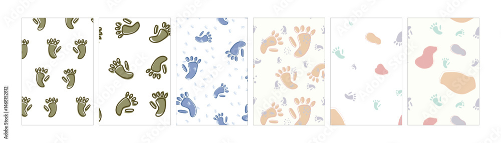 Poster bundle seamless pattern with monkey footprints. animal footprint repeat background collection for te