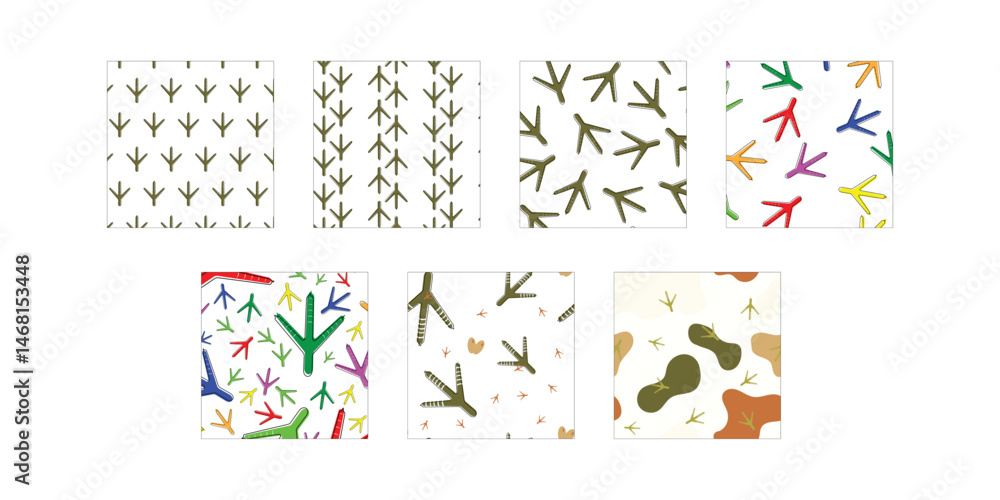Poster bundle seamless pattern with hen footprints. animal footprint repeat background collection for texti