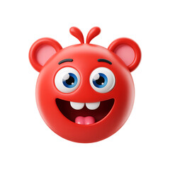 Fototapeta premium Cheery Cartoon Character: A vibrant, red cartoon character radiates pure joy, sporting a wide grin, cheerful eyes, and charming antennae, capturing the essence of happiness and fun.