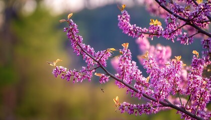 cercis canadensis eastern redbud tree blooms during spring season closeup in nature