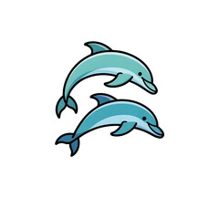 Fototapeta premium Playful Dolphins Duo: Two lively dolphins dance and leap playfully against a minimalist backdrop, exuding joy and vitality. 