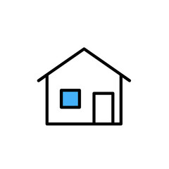 Simple house icon with blue window, home and real estate symbol