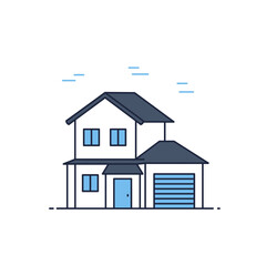 Line Art Icon of Two-Story House with Attached Garage