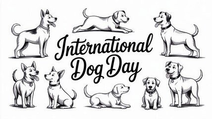 Pencil Sketch of Playful Dogs – Handwritten International Dog Day Art generative AI