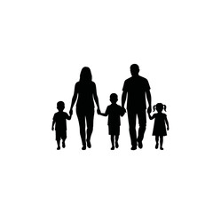 Silhouette of Family Walking with Three Young Children