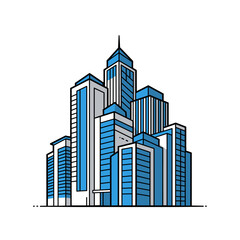 Fototapeta premium Modern City Skyline Line Art Illustration with Skyscrapers