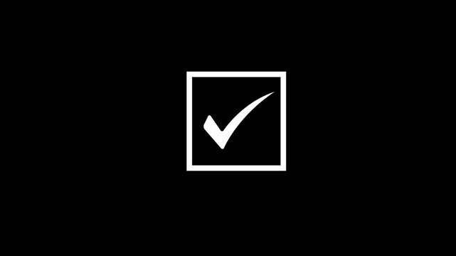 Check mark icon on black background. Tick mark icon, Right mark icon animation concept.Tick box. 4k video