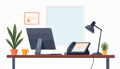 Modern office desk setup with plants and technology, productivity boost