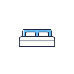 Line Art Icon of Double Bed with Pillows, Blue Headboard