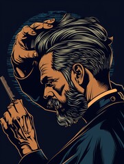 silhouette background of barbershop cutting a customer hair in a cool vintage style Generate AI