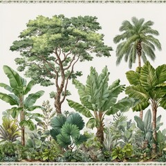 Vibrant Tropical Greenery with Diverse Leaves and Textures Showcasing Lush Nature and Tranquil Serenity Perfect for Any Nature-Themed Project