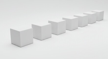 Elegant Minimalist White Cubes in a Row: Perfect for Product Displays, Presentations, and Modern Design Concepts