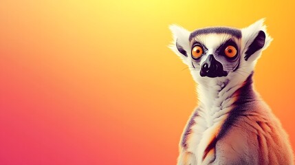 Obraz premium Curious Ring Tailed Lemur Portrait on Warm Background