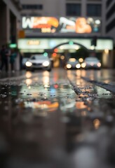 Obraz premium city street with cars parked on the side of it