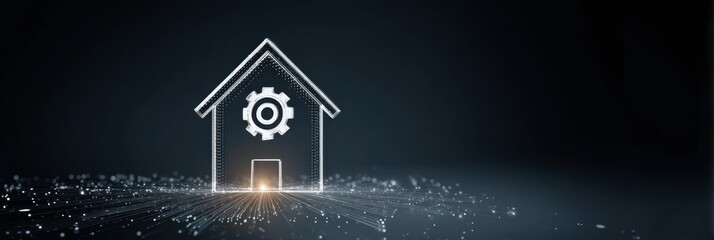 Fototapeta premium Abstract House Outline With Gear Symbol Representing Modern Architecture and Technology Concepts in a Digital Design Setting Generative AI