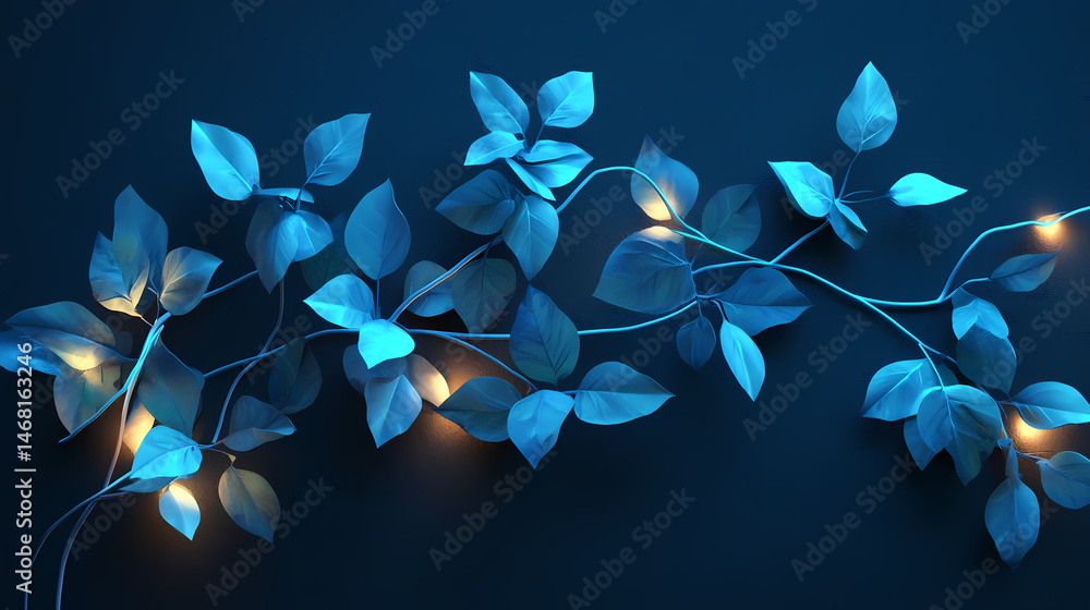 Wall mural abstract 3d render of glowing blue lines on a dark background. [lunar botanica] | etherleaf vines | 