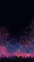 Spectacular Fireworks Display Over City Skyline At Night Celebrating Festival Of Lights With Colorful Pyrotechnics In The Dark Sky