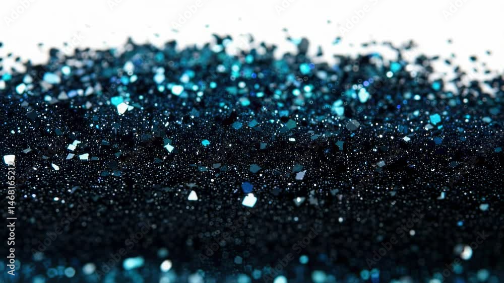 Poster abstract macro shot of sparkling blue glitter on a dark surface, creating a magical and textured eff