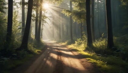 Obraz premium Sunbeams in the Forest Path