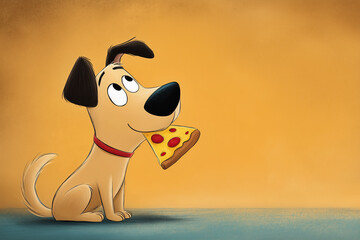 Cartoon of a dog with a slice of pizza