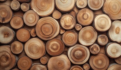 Wood slices background.  Circular wood textures